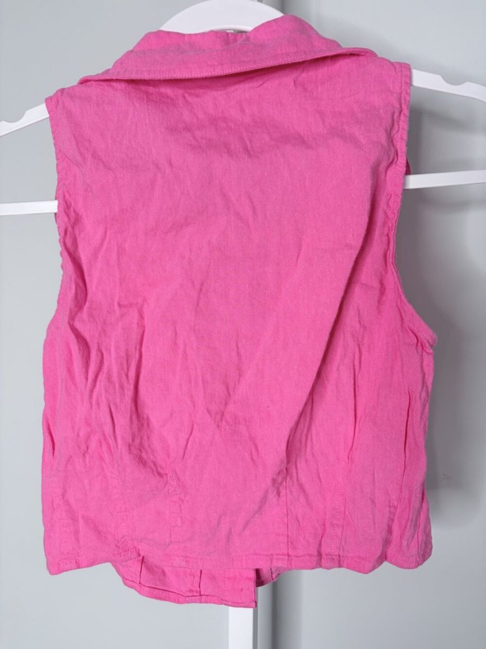 Monrow Hot Pink Linen Blend Sleeveless Button Front Crop Top Collared M - Picture 3 of 8